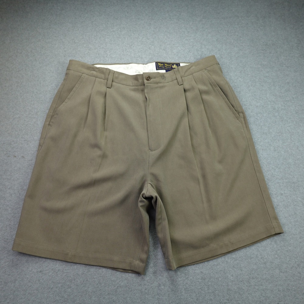 Nat Nast Shorts Mens 38 Tan Silk Pleated‎ Dress Chino Luxury Originals